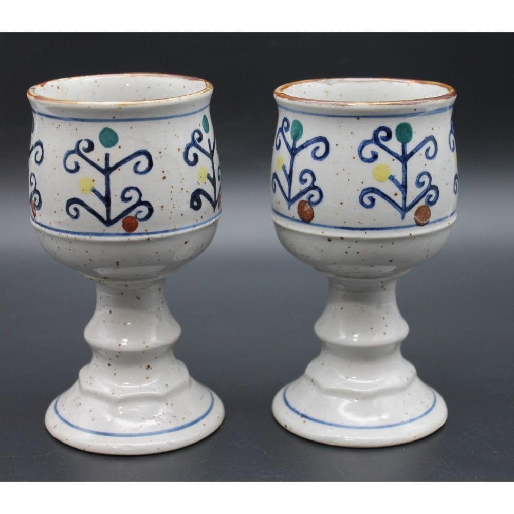 Vintage Pair Otagiri Stoneware Pottery Chalice Pedestal Goblet MCM Wine Set Of 2